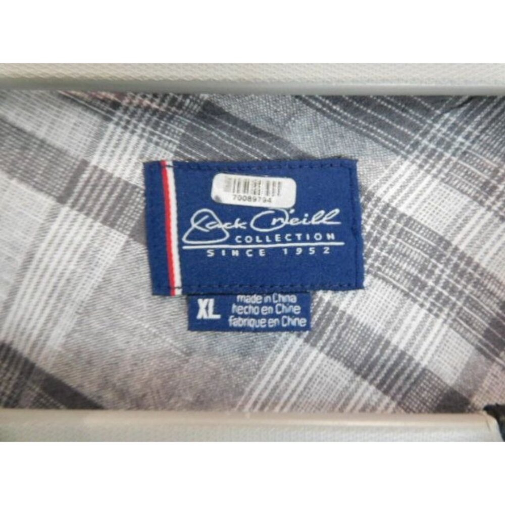 Jack O'Neill XL Collection Plaid Button-Up Grey & White Shirt Men's Linen - Picture 4 of 6
